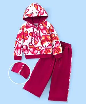 Ollington St. Winter Wear Set of Butterfly Print Hoodie and Knit Culotte - White & Purple