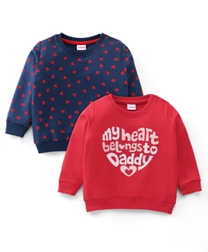 Babyhug Cotton Knit Full Sleeves Sweatshirt with Text Graphic Design Pack of 2 - Multicolour
