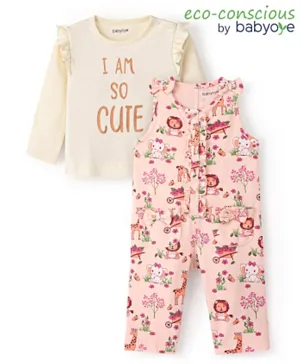 Babyoye Eco Conscious 100% Cotton Wild Animals Printed Dungaree with Full Sleeves Inner Tee - Multicolour