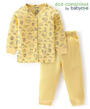 Babyoye Drop Needle Full Sleeves Animals Printed Thermal Inner Wear Set - Yellow