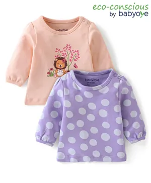 Babyoye Eco Conscious 100% Cotton Knit Full Sleeves Tops Lion Print Pack of 2 - Peach & Purple