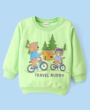 Babyhug Cotton Full Sleeves Sweatshirt With Bear Graphics- Light Green