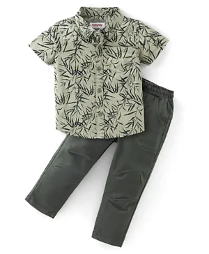 بيبي هاغ - طقم قميص وبنطال قطن منسوج بطبعات استوائية نصف كم - أخضر
