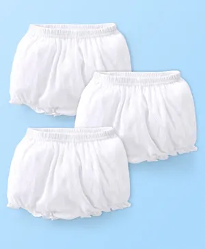 Babyhug 100% Cotton Knit Premium Pointelle Fabric Bloomers Pack Of 3 - White