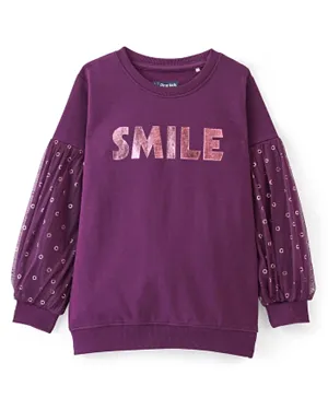 Pine Kids Cotton Full Sleeves Glitter Print Sweatshirt - Purple