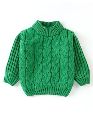 Babyhug Full Sleeves Cable Knit Sweater Solid- Green