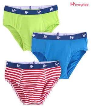 Honeyhap Premium Cotton Super Soft Stretchable Striped Briefs with Silvadur Finish Pack of 3 - Multicolor