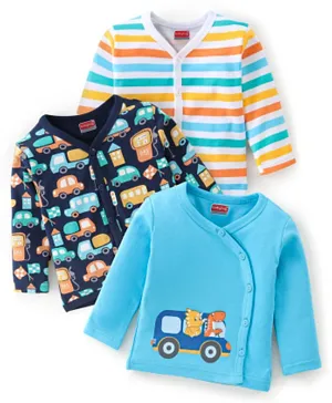 Babyhug 100% Cotton Full Sleeves Vest With Bus & Dino Print Pack of 3 - Multi Color