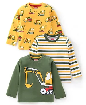 Babyhug Cotton Full Sleeves T-Shirt with Graphics Print Pack of 3 - Yellow & Green