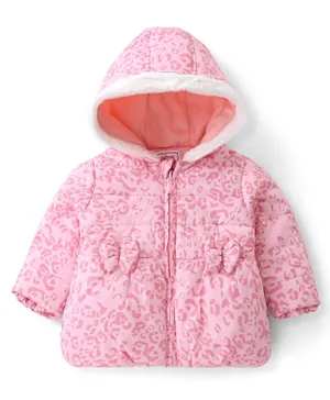 Babyhug Woven Full Sleeves Leopard Print Hoodie - Pink