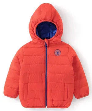 Babyhug Nylon Woven Full Sleeves Reversible Hooded Jacket - Orange