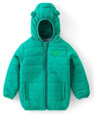 Babyhug Woven Full Sleeves Jacket With Hood & Dino Applique - Green