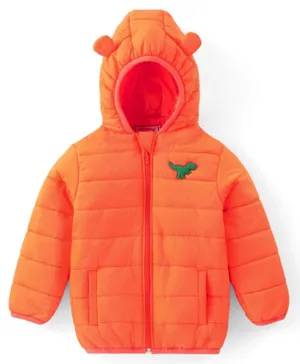 Babyhug Woven Full Sleeves Hoodie With Dino Patch - Orange