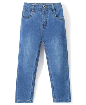 Babyhug Cotton Lycra Full Length Stretchable Washed Denim Jeans - Medium Blue