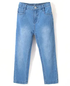 Babyhug Cotton Lycra Full Length Stretchable Washed Denim Jeans - Light Blue