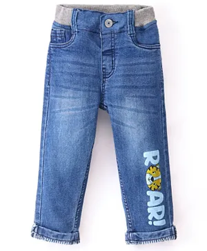 Babyhug Cotton Spandex Full Length Jeans With Stretch & Text Print - Blue