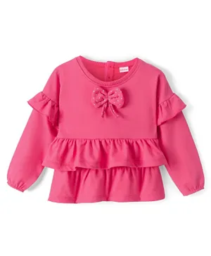 Babyhug Cotton Knit Full Sleeves Sweatshirt with Frill & Bow Detailing - Pink