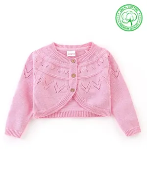 Babyhug Organic Cotton Knit Full Sleeves Woolen Shrug with Cable Knit Design - Pink