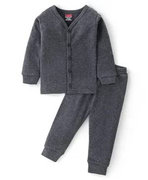 Babyhug Cotton Full Sleeves Front Open Thermal Vest & Pants - Dark Grey