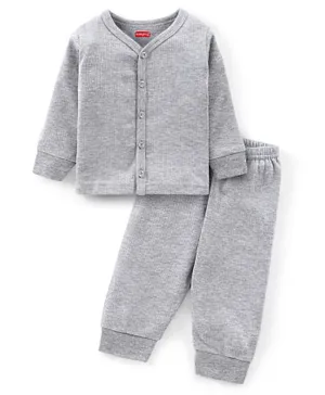 Babyhug Full Sleeves Solid Thermal Vest & Pant Set - Light Grey