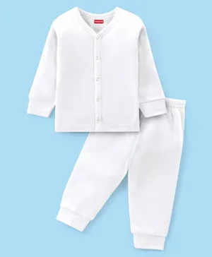 Babyhug Full Sleeves Solid Thermal Vest & Pant Set - Off White