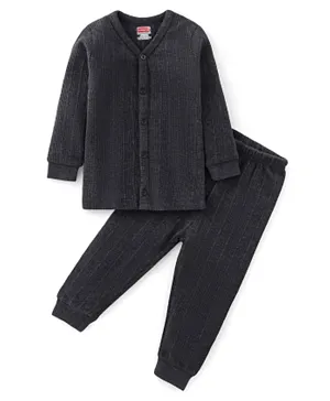 Babyhug Cotton Full Sleeves Front Open Thermal Vest And Leggings- Dark Grey
