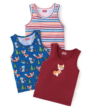 Babyhug 100% Cotton Knit Fox Print Sleeveless Sando Pack of 3 - Multicolor