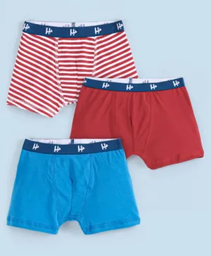 Honeyhap Premium Cotton Super Soft Stretchable Trunks With Silvadur Finish Pack Of 3 - French Blue & Red