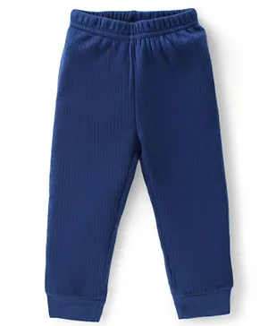 Babyoye Cotton Knit Full Length Rib Solid Thermal Pajama - Navy Blue