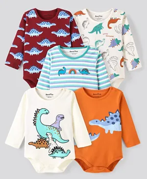 Bonfino Cotton Full Sleeves Onesies With Dino Print Pack Of 5 - Multicolour