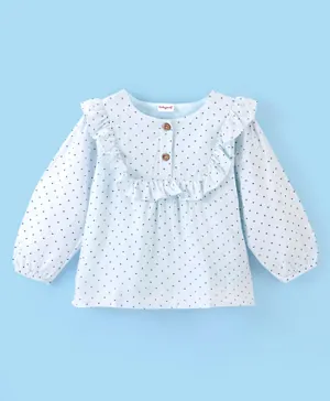Babyhug 100% Rayon Woven Full Sleeves Top with Frill Detailing Polka Dot Print - Light Blue