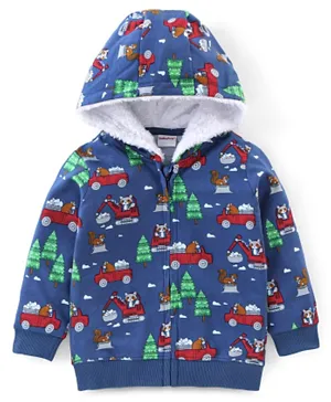 Babyhug Cotton Knit Full Sleeves Hooded Sweatshirt with Jungle Print - Blue