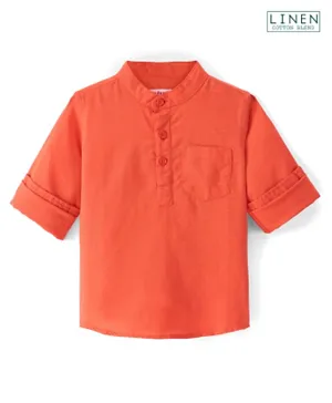 بيبي هاغ قميص كرتة بياقة ماندرين بأكمام طويلة من الكتان - برتقالي