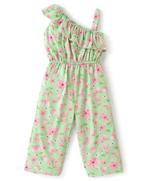 Babyhug 100% Cotton Knit Singlet Jumpsuit with Floral Print - Green