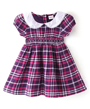 Babyguh Yarndyed Lurex Checks Short Sleeves Dress with Smocking Detailing - Lilac