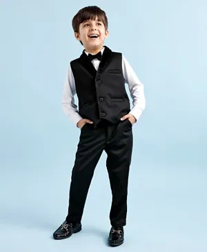 Babyhug Full Sleeves Party Suit Sheen Texture with Bow - White & Black