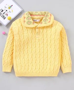 Babyoye 100% Cotton Full Sleeves Sweater With Cable Knit - Yellow