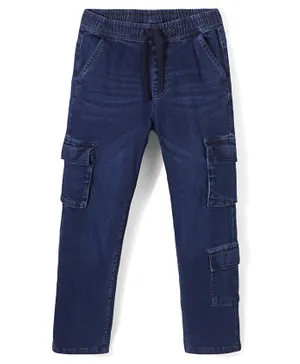 باين كيدز جينز كارغو كامل الطول بالغسل الدنيم مع جيوب - أزرق داكن