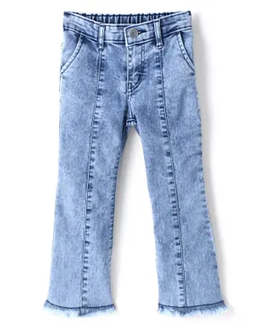 بيبي هاغ - بنطال جينز دينم مغسول وقطن ليكرا بطول كامل - أزرق