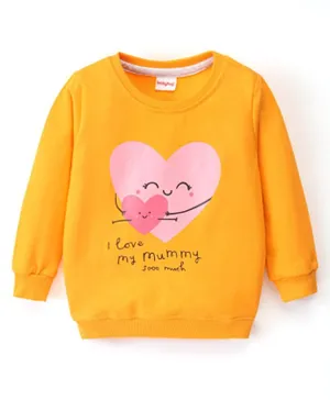 Babyhug Cotton Knit Full Sleeves Sweatshirt with Heart Graphic - Yellow