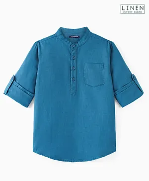 باين كيدز -  قميص سادة بياقة وجيب واحد - ازرق