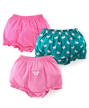 Babyhug 100% Cotton Antibacterial Bloomers Pack of 3 Butterfly Print - Pink & Green