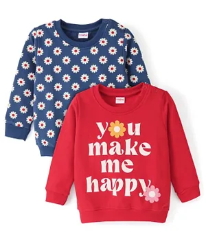 Babyhug 100% Cotton Knit Full Sleeves Floral Graphics Sweatshirts Pack of 2 - Red & Blue