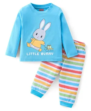 Babyhug Cotton Knit Full Sleeves Night Suit With Bunny Print - Blue