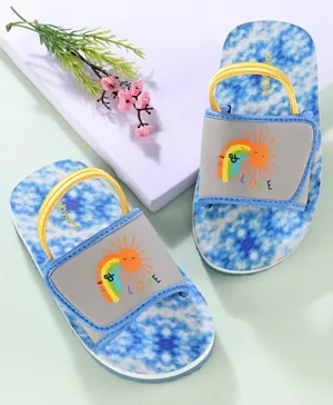 Babyoye Velcro Closure Flip Flops with Back Strap Sun & Rainbow Print - Blue