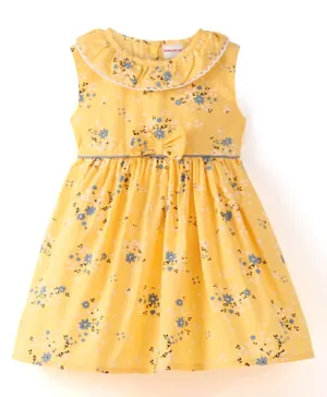 Babyhug 100% Cotton Poplin Woven Sleeveless Frock Floral Print - Yellow