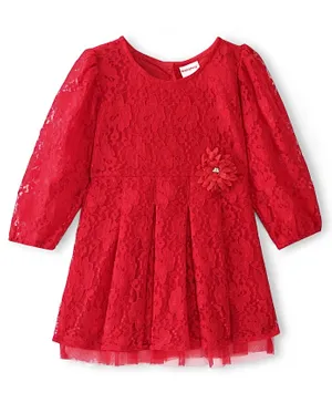 بيبي هاغ فستان شبكي بأكمام كاملة مع كورساج - أحمر