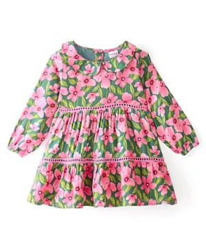 Babyhug Woven Full Sleeves Frock Floral Printed - Multi Color