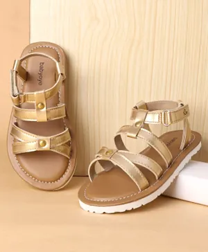 Babyoye Velcro Closure Solid Colored Party Wear Sandals - Golden