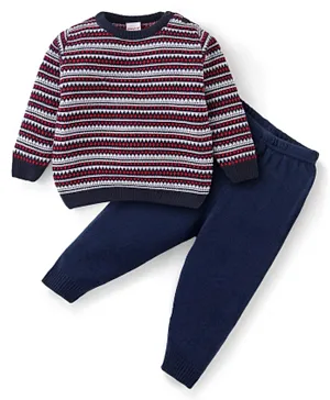 Babyhug 100% Acrylic Knit Full Sleeves Baby Sweater Set Intarsia Design - Multi Color